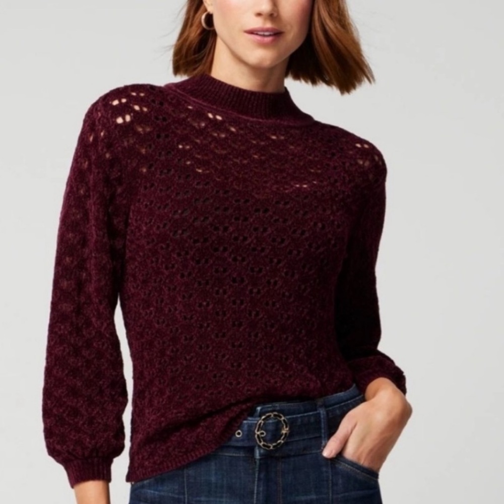 White House Black Market Stitchy Chenille Mock Neck Sweater XS